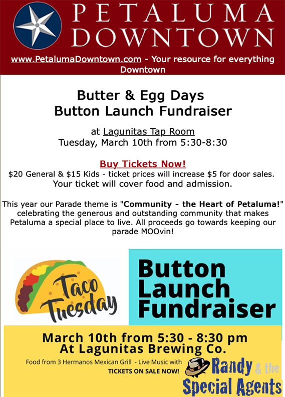 Flyer for 3-10-20 Butter and Egg Days Parade Fundraiser