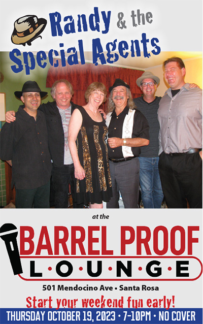 Flyer for Randy and the Special Agents gig at the Barrel Proof Lounge in Santa Rosa on 10-19-23, 7-10pm, no cover